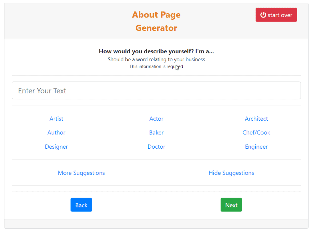 about page generator